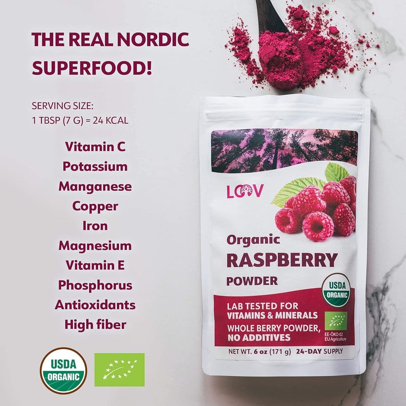 LOOV Organic Raspberry Powder - 100% Whole Freeze-Dried Raspberries, 6 oz, USDA Organic - Image 3